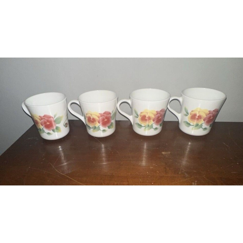 Set of 4 Corning Corelle Coffee Tea Cup "Summer Blush" Pansies Flowers